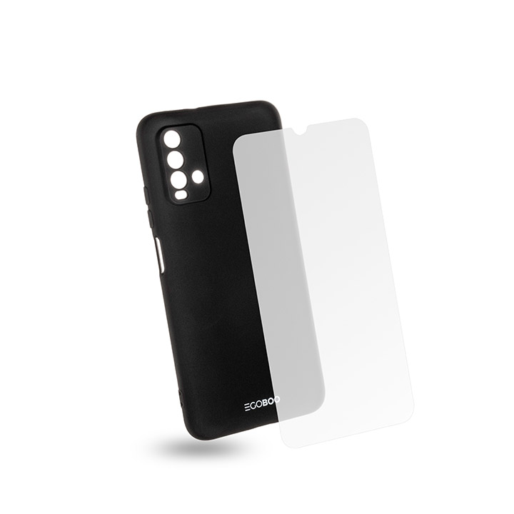 EGOBOO backcover for Xiaomi Redmi 9T, Black + Tempered Glass